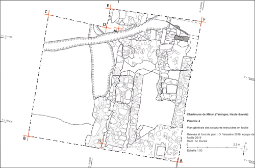 Plan général des structures retrouvées en fouille – relevés : équipe de fouille – © Montage et DAO : M. Duriez